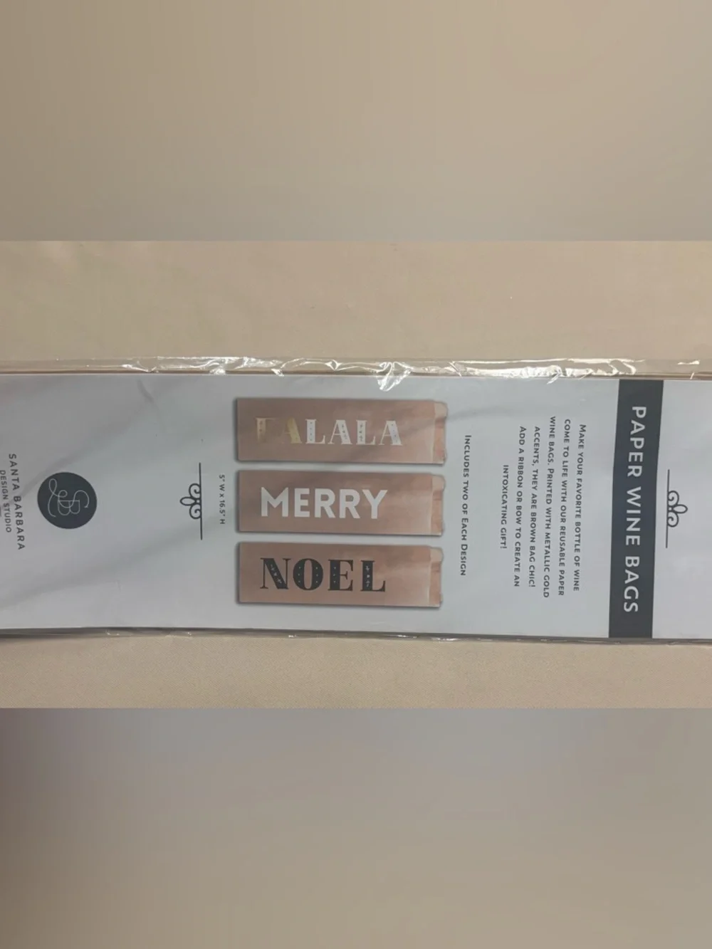 NEW Paper Wine Bags Holiday Party Assorted 6 Pack FALALA, MERRY, NOEL 5 x 16.5”